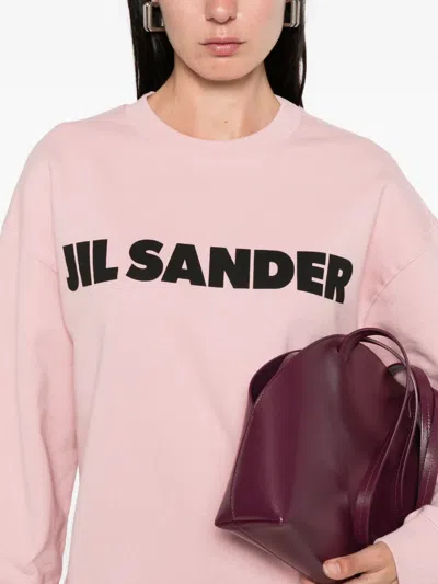 Jil Sander Cotton Sweatshirt With Ribbed Cuffs And Hem In Pink