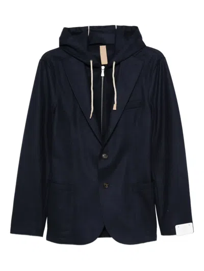 Eleventy Cotton Knit Sport Coat With Hooded Bib In Black