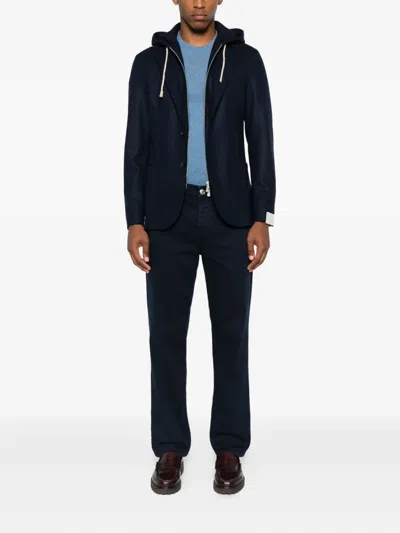 Eleventy Cotton Knit Sport Coat With Hooded Bib In Black
