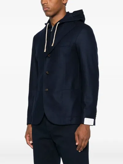 Eleventy Cotton Knit Sport Coat With Hooded Bib In Black