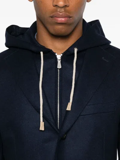Eleventy Cotton Knit Sport Coat With Hooded Bib In Black