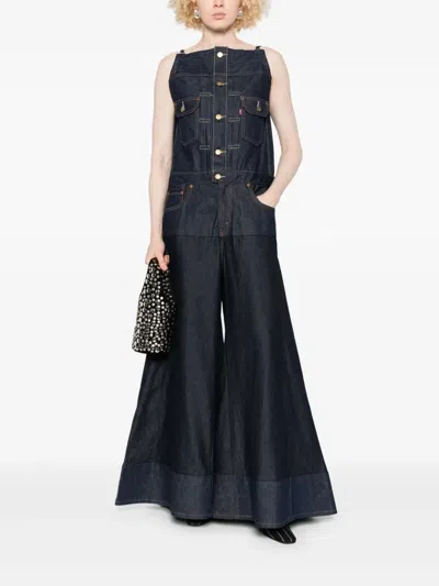 Sacai Denim Wide-leg Jumpsuit In Blue