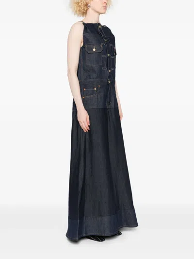 Sacai Denim Wide-leg Jumpsuit In Blue
