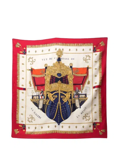 Pre-owned Hermes 1992 Vue Du Carrosse La Galère La Réale Scarf In Red