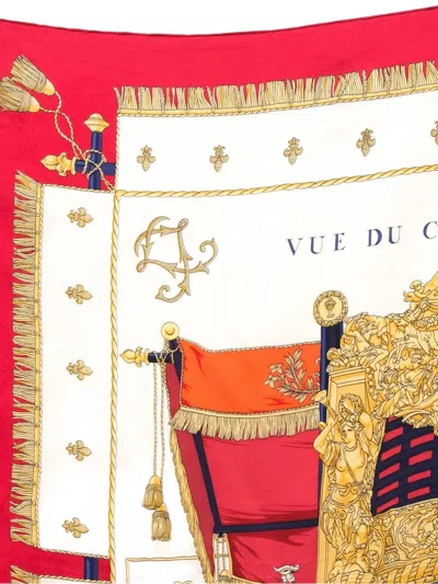 Pre-owned Hermes 1992 Vue Du Carrosse La Galère La Réale Scarf In Red