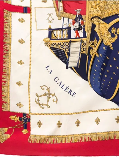 Pre-owned Hermes 1992 Vue Du Carrosse La Galère La Réale Scarf In Red