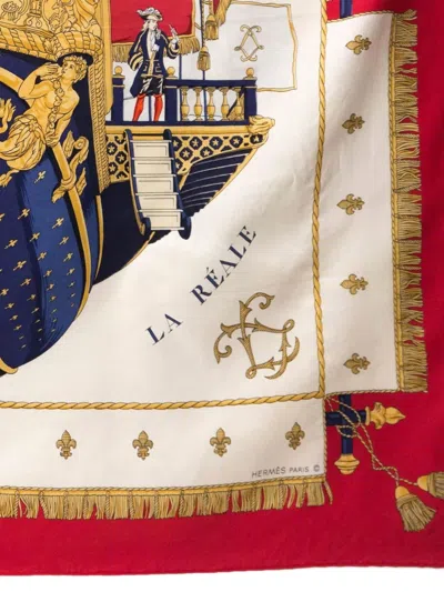 Pre-owned Hermes 1992 Vue Du Carrosse La Galère La Réale Scarf In Red