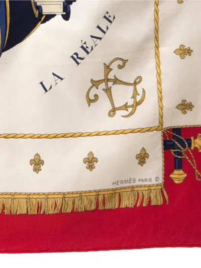 Pre-owned Hermes 1992 Vue Du Carrosse La Galère La Réale Scarf In Red