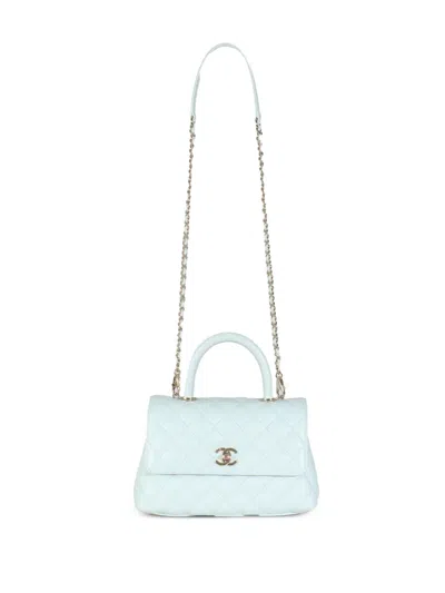 Pre-owned Chanel 2021-2023 Coco Handle Flap Two-way Handbag In Blue