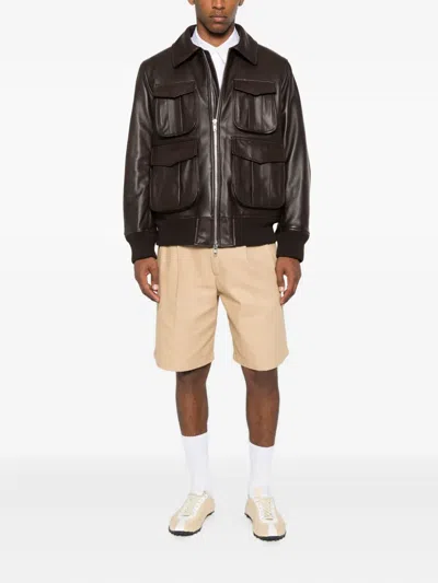 Simone Rocha Brown Oversized Multi Pocket Aviator Leather Jacket In Brown