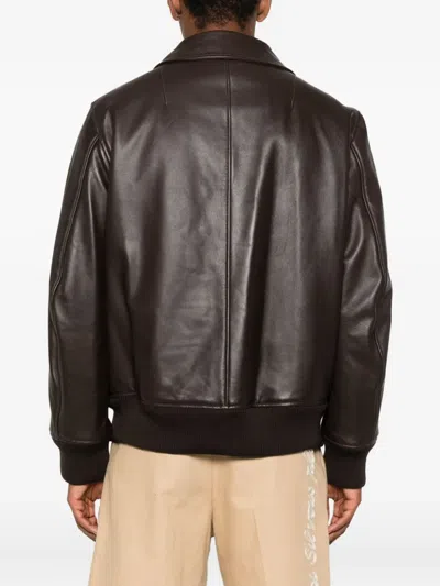 Simone Rocha Brown Oversized Multi Pocket Aviator Leather Jacket In Brown