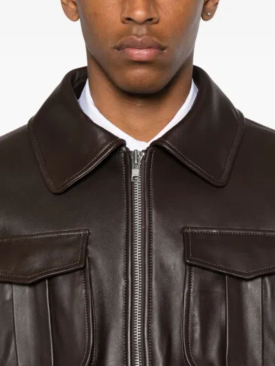 Simone Rocha Brown Oversized Multi Pocket Aviator Leather Jacket In Brown