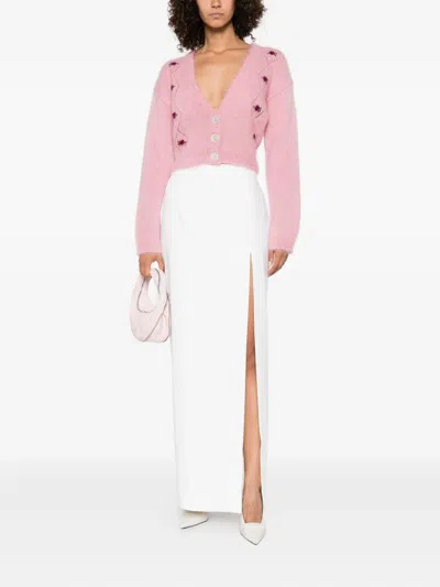 Alessandra Rich Mohair Embroidered Cropped Cardigan In Pink