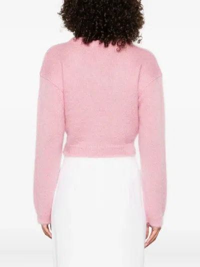Alessandra Rich Mohair Embroidered Cropped Cardigan In Pink