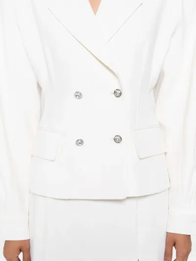 Alessandra Rich Crystal-embellished Double-breasted Jacket In White
