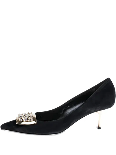 Pre-owned Sarah & Sebastian 50mm Crystal-buckle Suede Pumps In Black