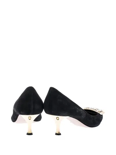 Pre-owned Sarah & Sebastian 50mm Crystal-buckle Suede Pumps In Black