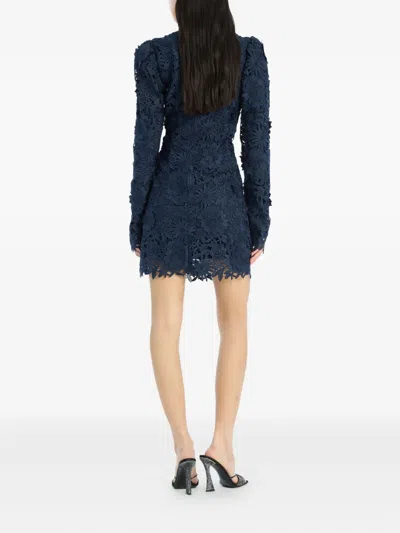 Rotate Birger Christensen Rotate Intricate Lace Dress With Wide Neckline In Blue