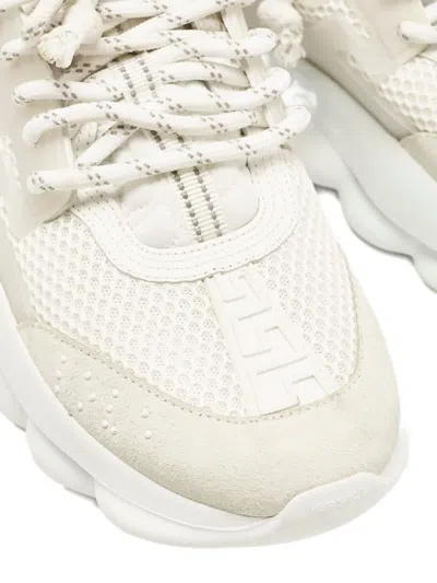 Pre-owned Versace Chain Detail Mesh Sneakers In White