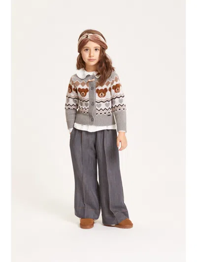 Monnalisa Button-up Cardigan In Gray