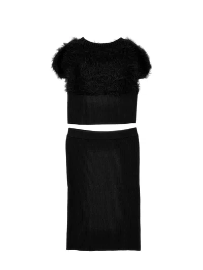 Monnalisa Skirt And Sweater Set In Black
