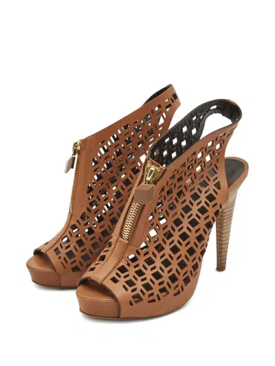 Pre-owned Pierre Hardy Laser-cut Zip Booties In Brown