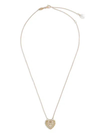 Dolce & Gabbana 18k Yellow Gold Devotion Diamond And Pearl Necklace In Gold