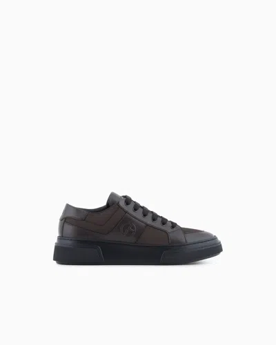 Giorgio Armani Leather And Fabric Sneakers In Brown