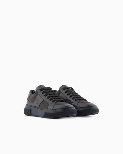Giorgio Armani Leather And Fabric Sneakers In Brown