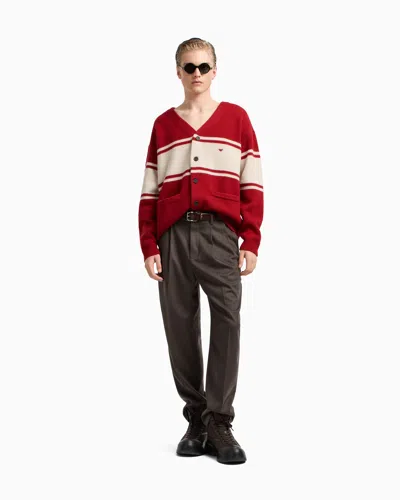 Emporio Armani V-neck Cardigan Made Of Plush-knit Virgin Wool In Red