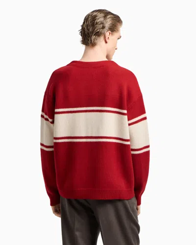 Emporio Armani V-neck Cardigan Made Of Plush-knit Virgin Wool In Red