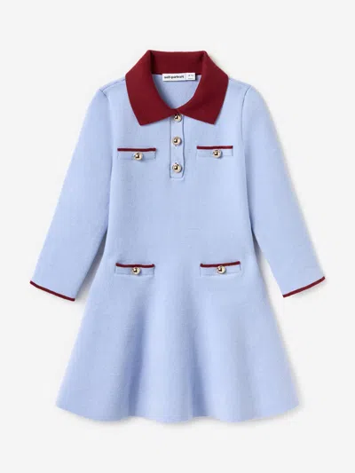 Self-portrait Self Portrait Girls Ribbed Knit Dress In Blue