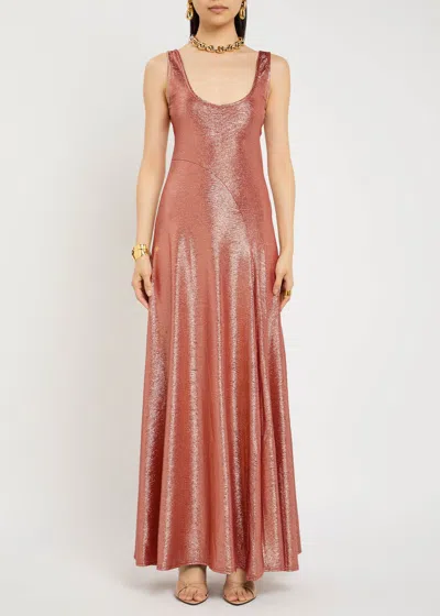 Luxe De Valentina Bella Como Metallic Jersey Gown In Pink
