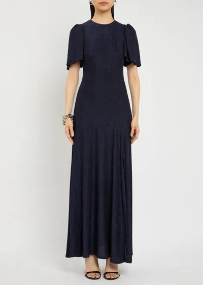 Luxe De Valentina Fluted Como Metallic Jersey Gown In Blue