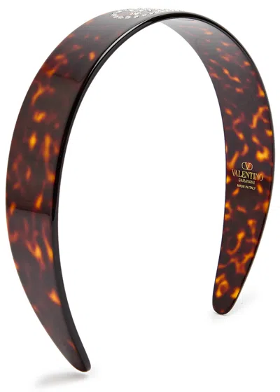 Valentino Garavani Crystal-embellished Vlogo Headband In Brown