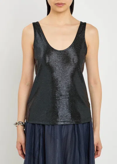 Luxe De Valentina Lido Metallic Jersey Tank In Black