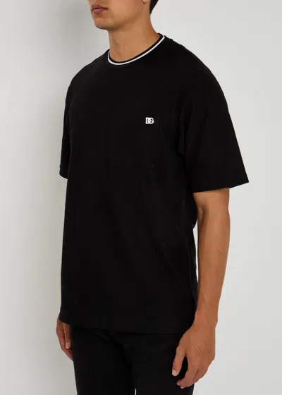 Dolce & Gabbana Black Crewneck T-shirt With Logo Embroidery On The Front In Black