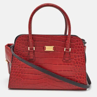 Pre-owned Michael Kors Dark Red Croc Embossed Leather Gia Satchel