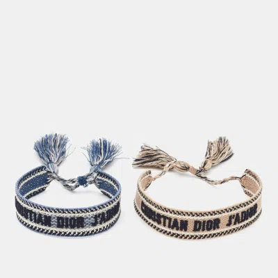 Pre-owned Dior Blue/beige J'a Cotton Embroidered Bracelet Set