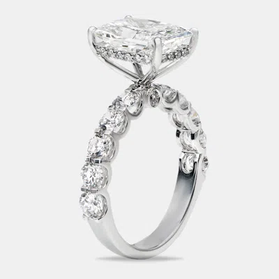 Pre-owned The Diamond Edit 5.15 Cts Radiant Cut And Round Lab Grown Diamond 18k White Gold Ring Size 51