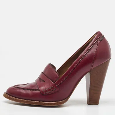 Pre-owned Dolce & Gabbana Burgundy Leather Block Heel Loafer Pumps Size 40