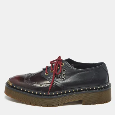 Pre-owned Burberry Ombre Black Brogue Leather Bissett Fringe Platform Derby Size 41