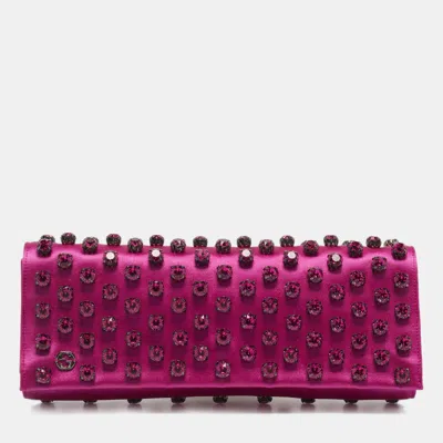 Pre-owned Gucci Pink Satin Broadway Crystal Embellished Flap Clutch