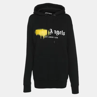 Pre-owned Palm Angels Black Cotton Knit Sprayed Logo Hoodie Xxs