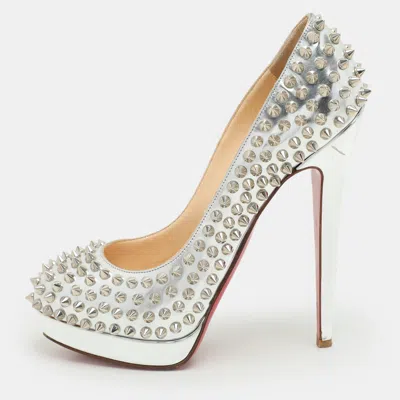 Pre-owned Christian Louboutin Metallic Silver Leather Alti Spike Platform Pumps Size 37
