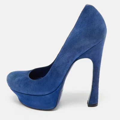 Pre-owned Saint Laurent Blue Suede Platform Pumps Size 35