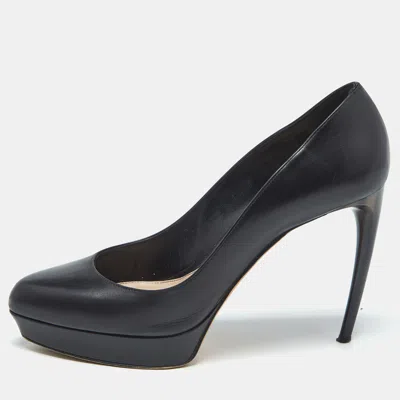 Pre-owned Alexander Mcqueen Black Leather Horn Heel Platform Pumps Size 40