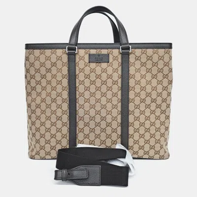 Pre-owned Gucci Beige Jacquard Jacquard Tote And Shoulder Bag In Sand