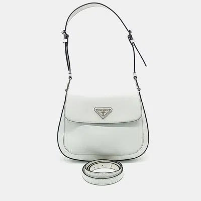 Pre-owned Prada White Leather Cleo Tote And Shoulder Bag