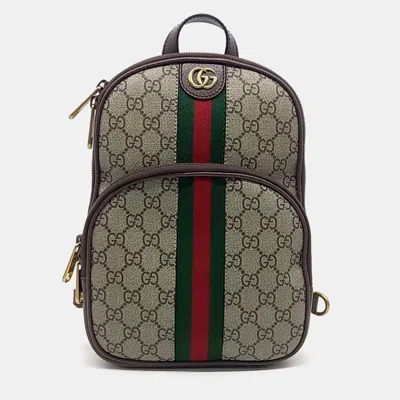 Pre-owned Gucci Brown Coated Canvas And Leather Gg Ophidia Crossbody Slingback Hip Sack
